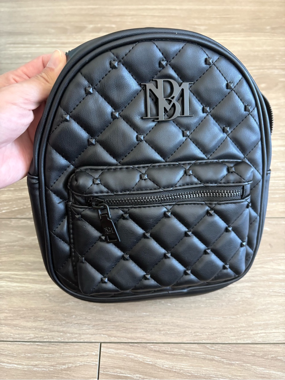 Badgley Mischka Black Quilted Studed Mini Backpack NWT - Picture 2 of 5